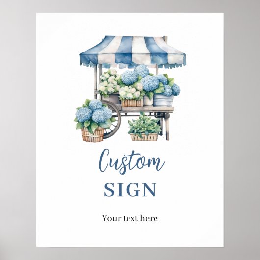 Blue Hydrangea Flower's Shop Custom Party Sign Poster (Voorkant)