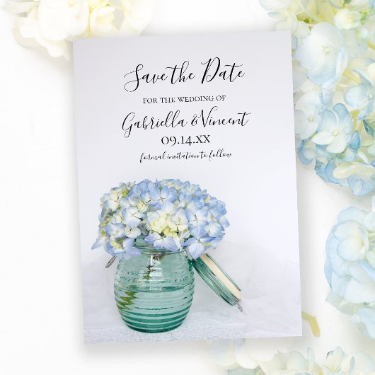 Blue Hydrangea Flowers Vase Wedding Save the Date