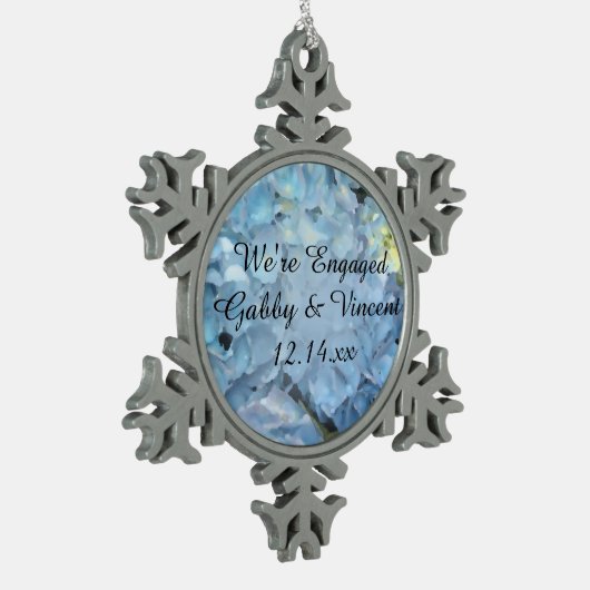 Blue Hydrangea Flowers Verloving Tin Sneeuwvlok Ornament (Links)