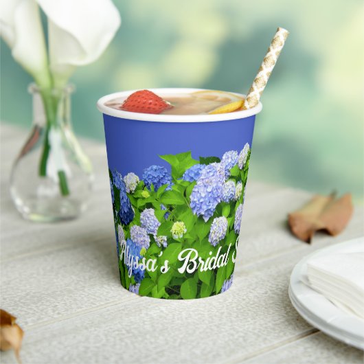 Blue Hydrangea Flowers Vrijgezellenfeest Papieren Bekers (Insitu)
