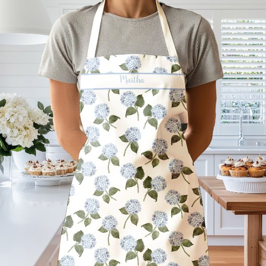 Blue Hydrangea Flowers Watercolor Apron Schort