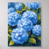 Blue Hydrangea Flowers Watercolor Floral Poster (Voorkant)
