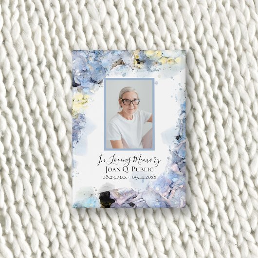 Blue Hydrangea Flowers Waterverf begrafenis Button