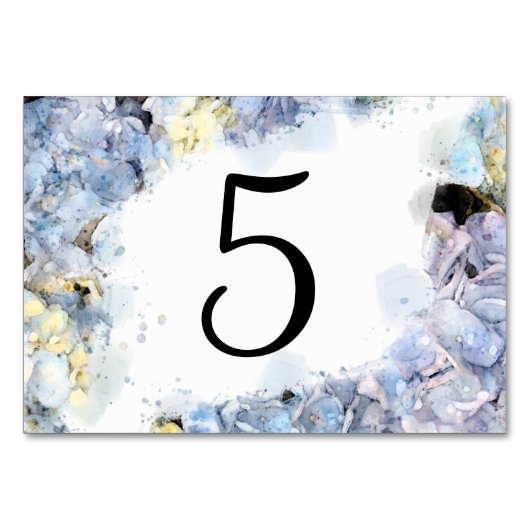 Blue Hydrangea Flowers Waterverf Table Numbers Kaart (Achterkant)