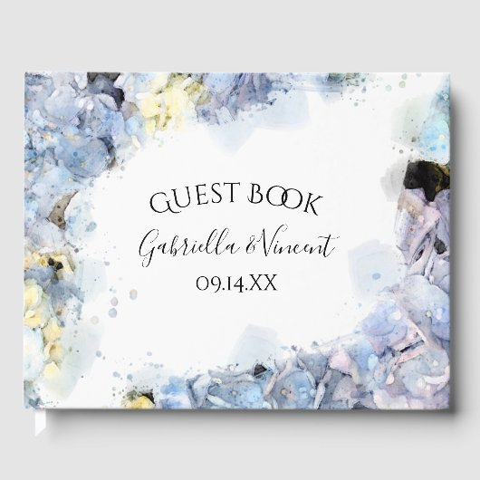 Blue Hydrangea Flowers Waterverf Wedding Gastenboek (Voorkant)