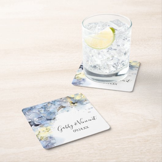 Blue Hydrangea Flowers Waterverf Wedding Kartonnen Onderzetters (Insitu)