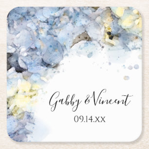 Blue Hydrangea Flowers Waterverf Wedding Kartonnen Onderzetters