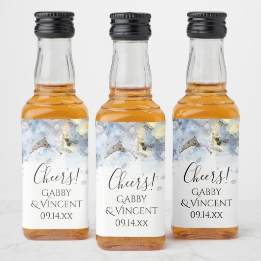 Blue Hydrangea Flowers Waterverf Wedding Likeurfles Etiket (Flessen)