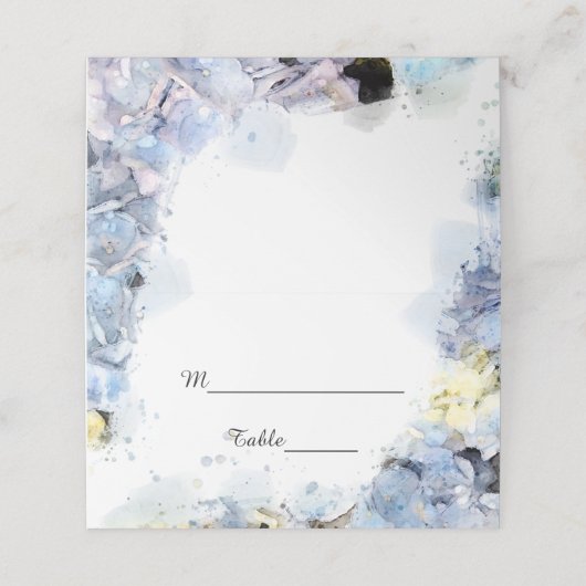 Blue Hydrangea Flowers Waterverf Wedding Plaatskaartje (Buitenkant ongevouwen)