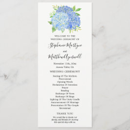Blue Hydrangea Flowers Waterverf Wedding Programmakaart