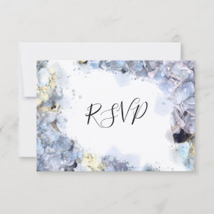 Blue Hydrangea Flowers Waterverf Wedding RSVP Kaartje