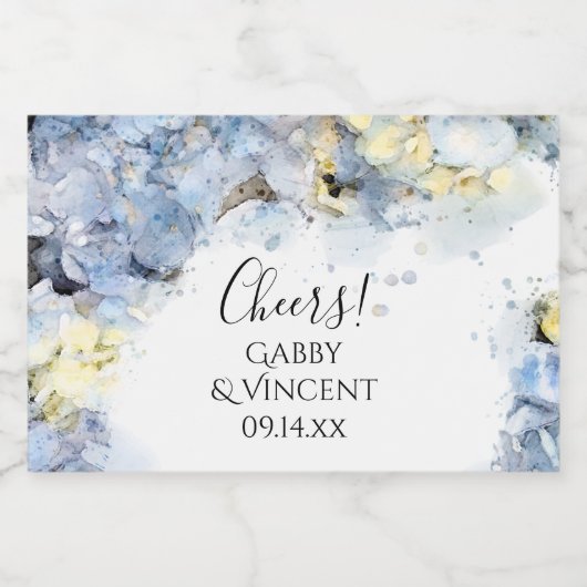 Blue Hydrangea Flowers Waterverf Wedding Sparkling Wijnetiket (Enkel label)