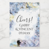 Blue Hydrangea Flowers Waterverf Wedding Wijn Etiket (Enkel label)