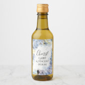 Blue Hydrangea Flowers Waterverf Wedding Wijn Etiket (Voorkant)