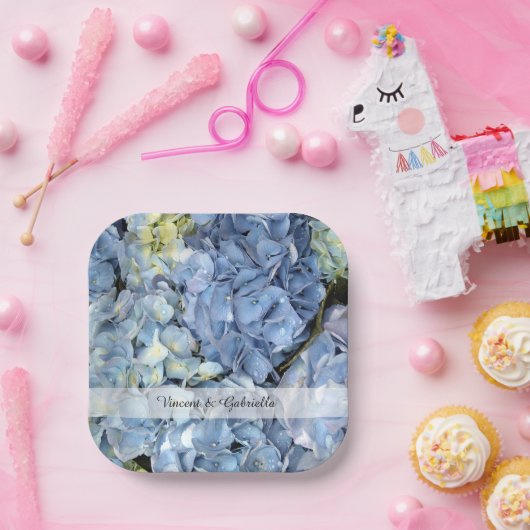 Blue Hydrangea Flowers Wedding Papieren Bordje (Feest)