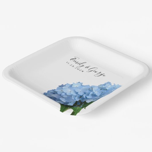 Blue Hydrangea Flowers Wedding Personalized Papieren Bordje (Gebogen)