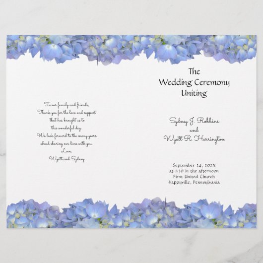 Blue Hydrangea Flowers Wedding Program Sjabloon (Voorkant)