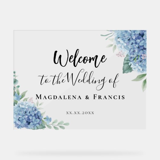 Blue Hydrangea flowers wedding welcome Acryl Bord (Voorkant)