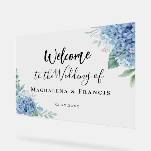 Blue Hydrangea flowers wedding welcome Acryl Bord (Hoek)