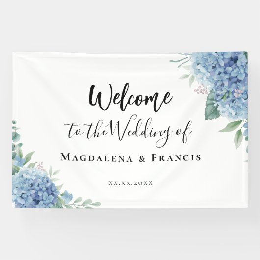 Blue Hydrangea flowers wedding welcome Spandoek (Horizontaal)