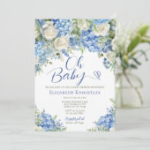 Blue Hydrangea Flowers White Roses Oh Baby shower Kaart (Staand voorkant)