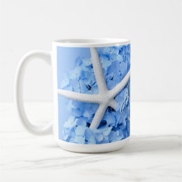 Blue Hydrangea Flowers White Starfish Koffiemok