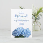 Blue Hydrangea Flowers zal mijn Bridesmaid zijn... Kaart (Staand voorkant)