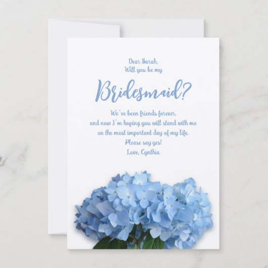 Blue Hydrangea Flowers zal mijn Bridesmaid zijn... Kaart (Voorkant)