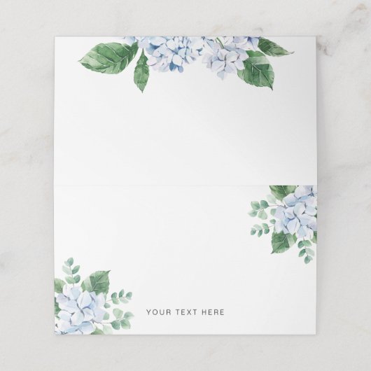 Blue Hydrangea Folded Place Card Escort Kaart Plaatskaartje (Buitenkant ongevouwen)