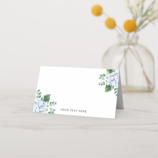Blue Hydrangea Folded Place Card Escort Kaart Plaatskaartje (Voorkant)