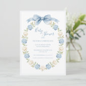 Blue Hydrangea Frame Elegant Bow Baby Shower  Kaart (Staand voorkant)