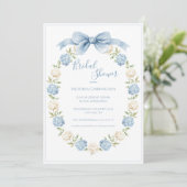 Blue Hydrangea Frame Elegant Bow Bridal Shower  Kaart (Staand voorkant)