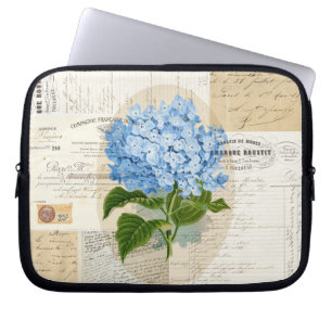  Blue Hydrangea French Ephemera Laptop Bag Sleeve
