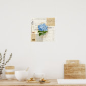 Blue Hydrangea French Ephemera Print Postr (Keuken)