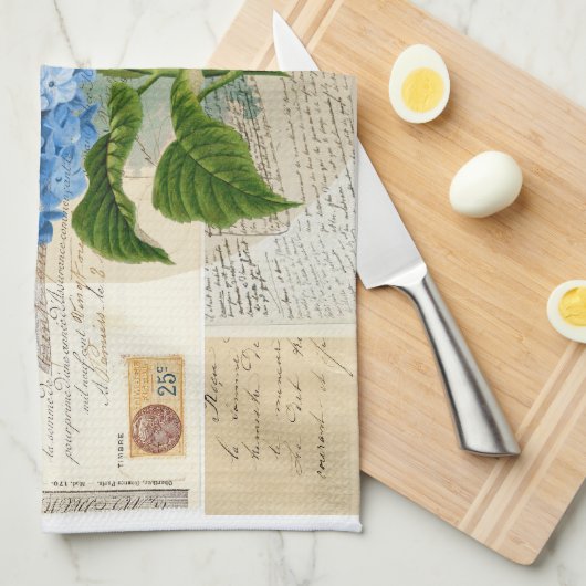 Blue Hydrangea French Ephemera Towel Theedoek (Quarter Fold)
