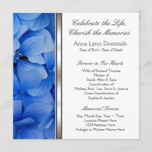 Blue Hydrangea Funeral Announements Kaart