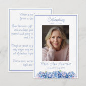 Blue Hydrangea Funeral Memorial Prayer Card Informatiekaartje (Voorkant / Achterkant)