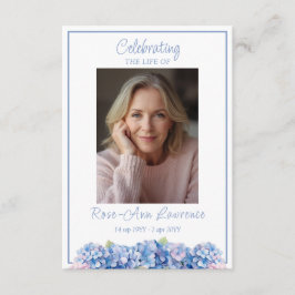 Blue Hydrangea Funeral Memorial Prayer Card Informatiekaartje
