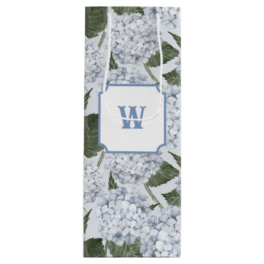 Blue Hydrangea Garden Floral  Wijn Cadeautas (Voorkant)