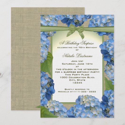 Blue Hydrangea Garden Party Verjaardag Kaart (Voorkant / Achterkant)