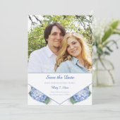 Blue Hydrangea Garden Photo Save The Date (Staand voorkant)