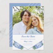 Blue Hydrangea Garden Photo Save The Date (Voorkant / Achterkant)
