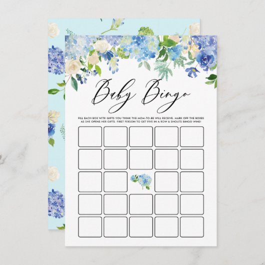 Blue Hydrangea Garland Baby shower Bingo spel Informatiekaartje (Voorkant / Achterkant)