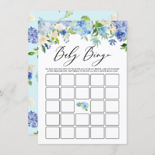 Blue Hydrangea Garland Baby shower Bingo spel Informatiekaartje