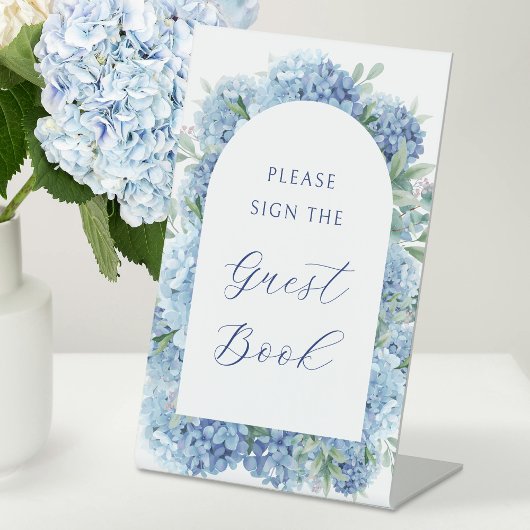 Blue Hydrangea gastenboek Reclamebord Met Voetstuk