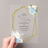 Blue Hydrangea Geometric Wedding Acryl Uitnodigingen (Insitu (Draagbaar))