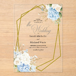 Blue Hydrangea Geometric Wedding Acryl Uitnodigingen