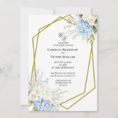 Blue Hydrangea Geometric Wedding Invitation Kaart (Voorkant)