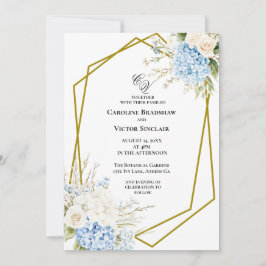 Blue Hydrangea Geometric Wedding Invitation Kaart