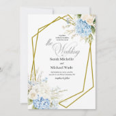 Blue Hydrangea Geometric Wedding Invitation Kaart (Voorkant)